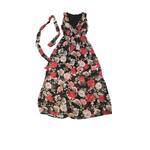 Disney Beauty and‎ the Beast Floral Maxi Dress Summer Sleeveless Tie Waist Small